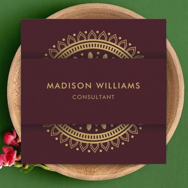 Tarjeta De Visita Cuadrada Personalizado Red Maroon Purple Gold Profesional (Custom Red Maroon Purple Gold Mandala Professional Square Business Card)