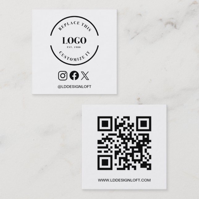 Tarjeta De Visita Cuadrada Personalizado social del logo minimalista blanco (Anverso / Reverso)