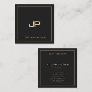 Tarjeta De Visita Cuadrada Personalizado Texto Monograma Lujo Elegante Negro