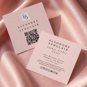 Tarjeta De Visita Cuadrada Pestañas con código QR de logotipo de escritura en
