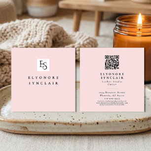 Tarjeta De Visita Cuadrada Pestañas con Código QR y Logo de Tinta Rosa