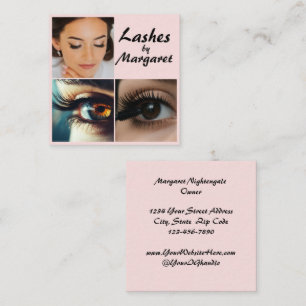Tarjeta De Visita Cuadrada Pestañas de 3 Fotos de Rosa Rubor Negro Elegante S