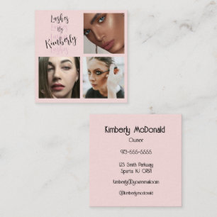 Tarjeta De Visita Cuadrada Pestañas De 3 Fotos De Tinta Negra Rosa Elegante