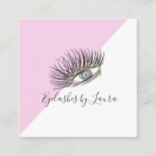 Tarjeta De Visita Cuadrada Pestañas Dibujadas a Mano Ojo Rosa Salón