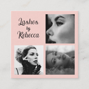 Tarjeta De Visita Cuadrada Pestañas Elegantes de Color Rosa Blush Negro Scrip