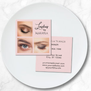 Tarjeta De Visita Cuadrada Pestañas Elegantes Rosa Beige Negro Script 3 Fotos