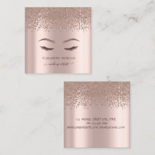Tarjeta De Visita Cuadrada Pestañas Postizas Brillo Dorado Rosa Diamantes Ele