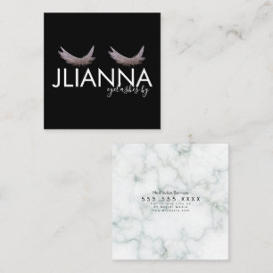 Tarjeta De Visita Cuadrada Pestañas Postizas Salón Negro Blanco  