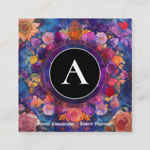 Tarjeta De Visita Cuadrada Pétalos vivos Diseño de mandala floral
