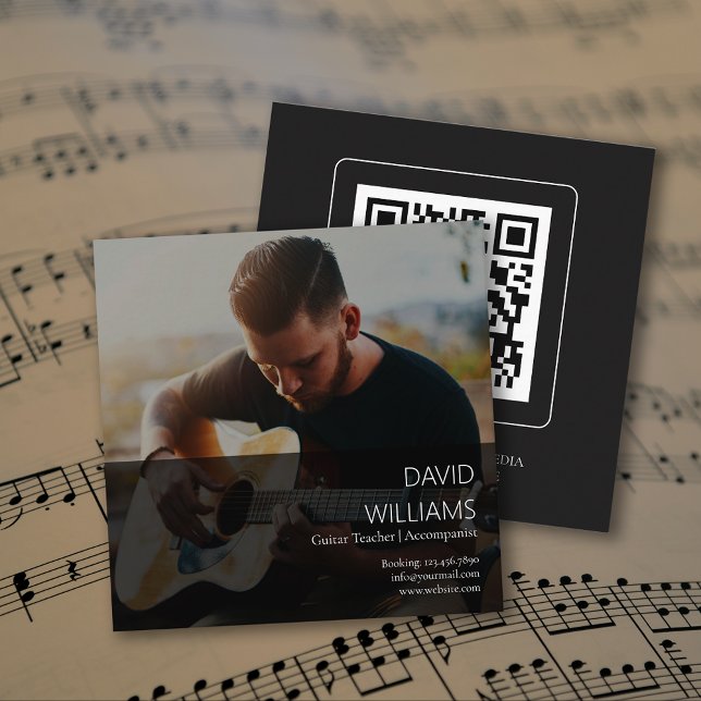 Tarjeta De Visita Cuadrada Photo Music Teacher Singer Songwriter QR Code (Photo Music Teacher Singer Songwriter QR Code Square Business Card)