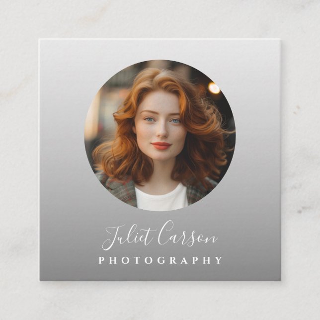 Tarjeta De Visita Cuadrada Photography Calligraphy Script Circle Photo   (Anverso)