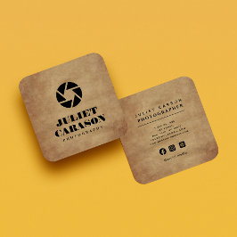 Tarjeta De Visita Cuadrada Photography Camera Lens Logo bold Typography 