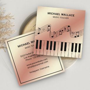 Tarjeta De Visita Cuadrada Pianista músico de teclado de piano Relieve metali