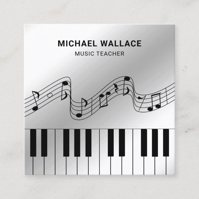 Tarjeta De Visita Cuadrada Pianista músico de teclado de Relieve metalizado p (Anverso)