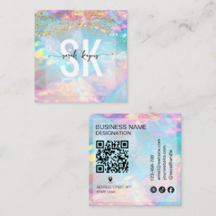 Tarjeta De Visita Cuadrada Piedra de ópalo moderna código Qr holográfico mono