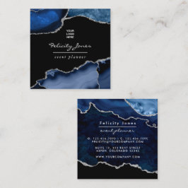 Tarjeta De Visita Cuadrada Piedra preciosa de Ágata Navy y Plata