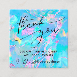 Tarjeta De Visita Cuadrada piedra preciosa opal azul pastel gracias
