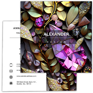 Tarjeta De Visita Cuadrada Piedras de cristal irlandés, rosa, fucsia, oro