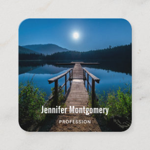 Tarjeta De Visita Cuadrada Pier de noche bajo una luna llena