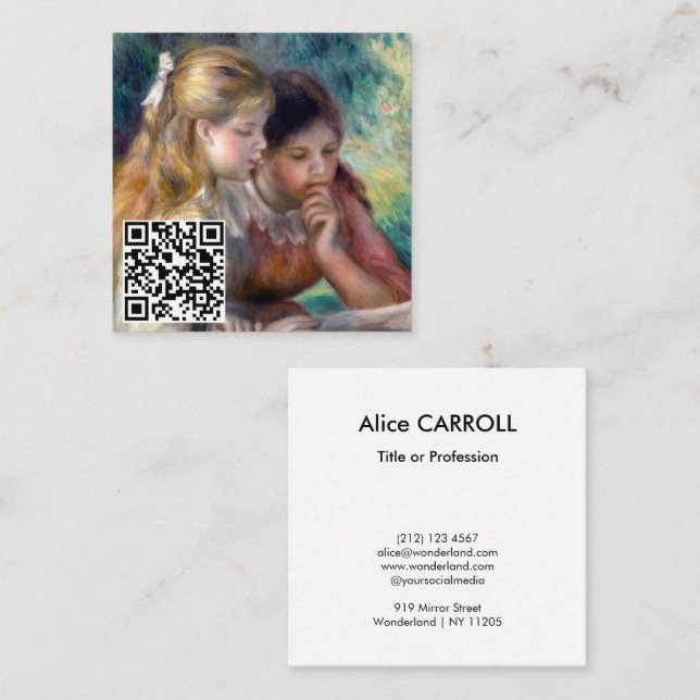 Tarjeta De Visita Cuadrada Pierre-Auguste Renoir - The Reading - QR Code (Anverso / Reverso)