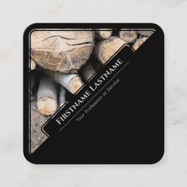 Tarjeta De Visita Cuadrada Pila de madera elegante con marcos negros (Anverso)