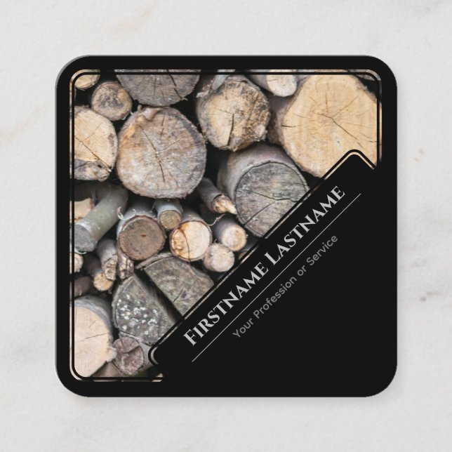 Tarjeta De Visita Cuadrada Pila de madera elegante con marcos negros (Anverso)