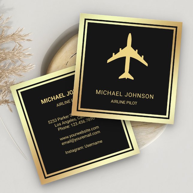 Tarjeta De Visita Cuadrada Piloto de aerolínea de avión de Relieve metalizado (Subido por el creador)