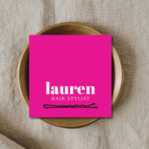 Tarjeta De Visita Cuadrada Pin para el cabello moderno en rosa blanco y negro