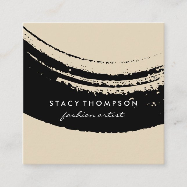 Tarjeta De Visita Cuadrada Pincel artístico negro (Anverso)