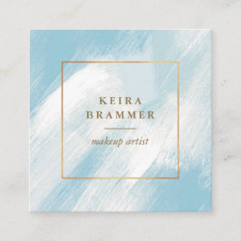 Tarjeta De Visita Cuadrada Pincel azul moderno estalla cuadrado de marco dora