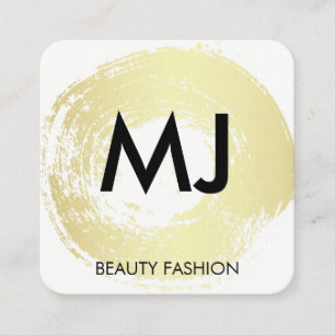 Tarjeta De Visita Cuadrada Pincel circular de oro monograma de guión