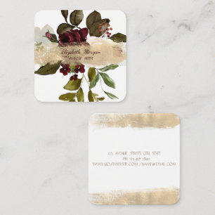 Tarjeta De Visita Cuadrada Pincelada elegante, flores borgoña