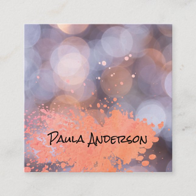Tarjeta De Visita Cuadrada Pinceles de pintura | Spatter | Bokeh | Fotografía (Anverso)