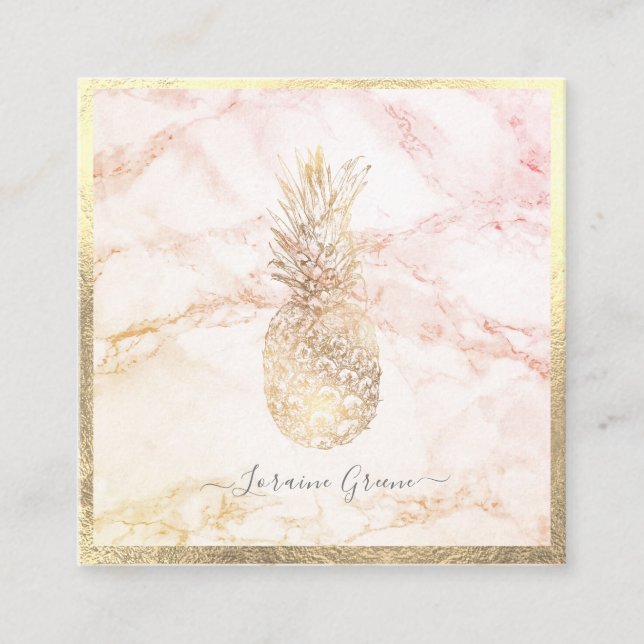 TARJETA DE VISITA CUADRADA PINEAPPLE DE ORO FAUX+MÁRMOL (Anverso)