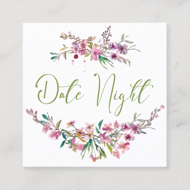 Tarjeta De Visita Cuadrada Pink Cherry Blossom Elegant Floral Date Card (Anverso)