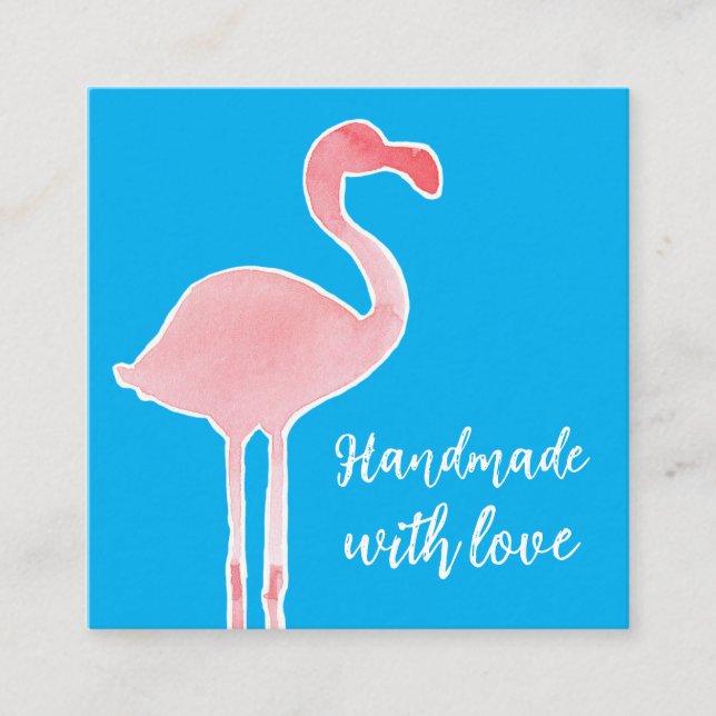 Tarjeta De Visita Cuadrada Pink Flamingo Handmade With Love Shop (Anverso)