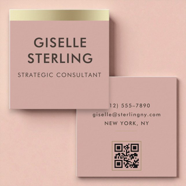 Tarjeta De Visita Cuadrada Pink Gold Metallic QR Code (Subido por el creador)