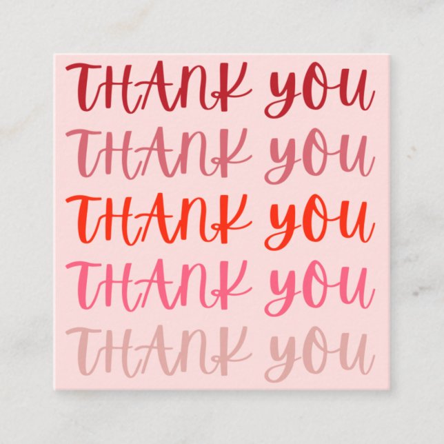 Tarjeta De Visita Cuadrada Pink Gracias Gracias Gracias Cartas (Anverso)