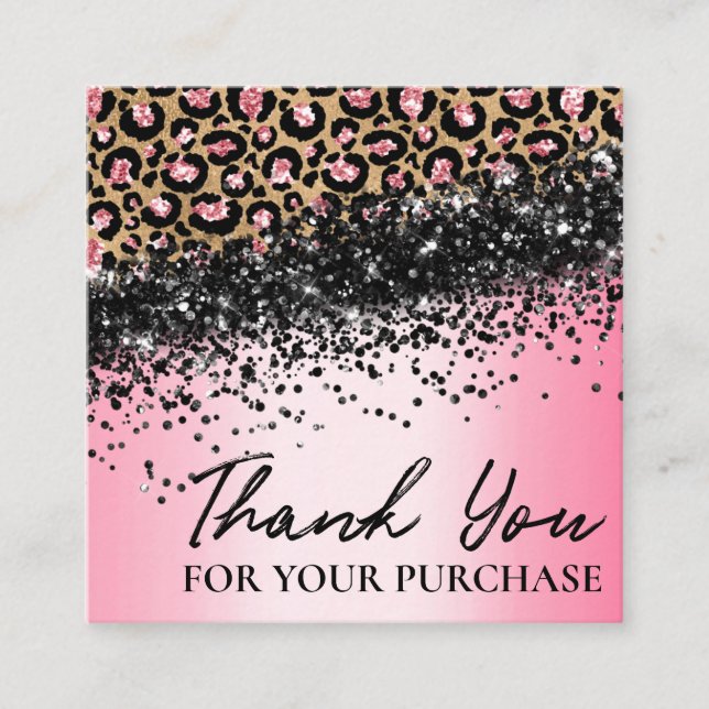 Tarjeta De Visita Cuadrada Pink Leopard Print Gracias Por Tu Pedido (Anverso)