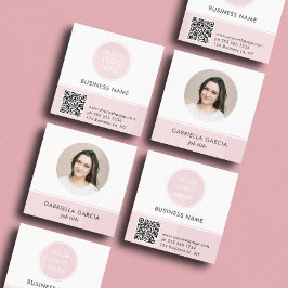 Tarjeta De Visita Cuadrada Pink Logo QR Code Photo Square Business Card