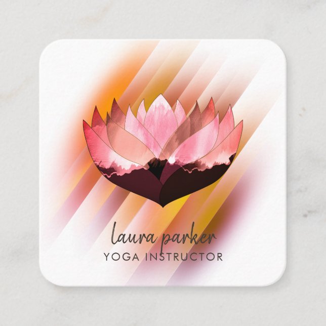 Tarjeta De Visita Cuadrada Pink Lotus Flor Yoga Instructor Zen Art (Anverso)
