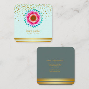 Tarjeta De Visita Cuadrada Pink Lotus Flower Confetti Yoga Meditation Spa