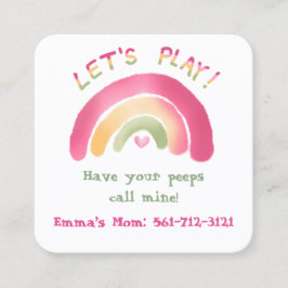 Tarjeta De Visita Cuadrada Pink Rainbow Rounding Square Play Date Cards