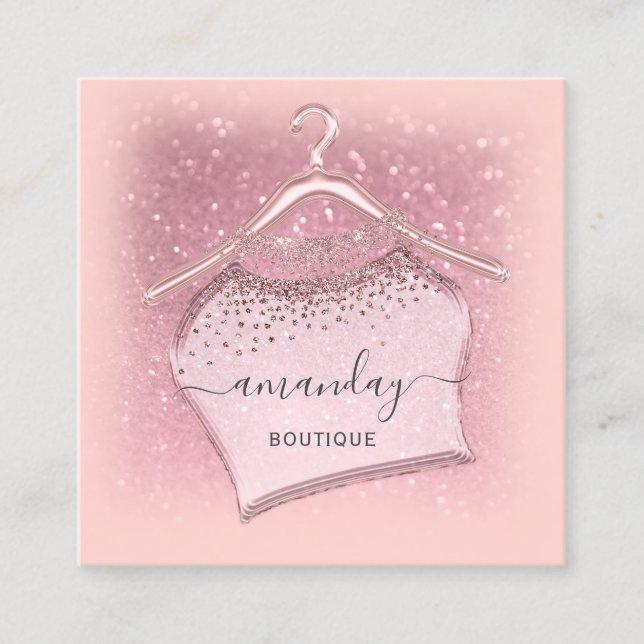 Tarjeta De Visita Cuadrada Pink Rose Cloth Hanger Fashion Boutique (Anverso)