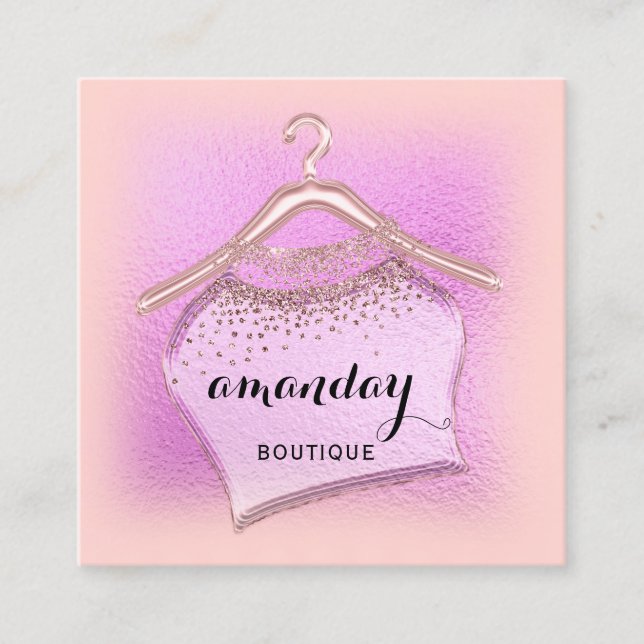 Tarjeta De Visita Cuadrada Pink Rose Fashion Blog Cloth Hanger Rosa (Anverso)