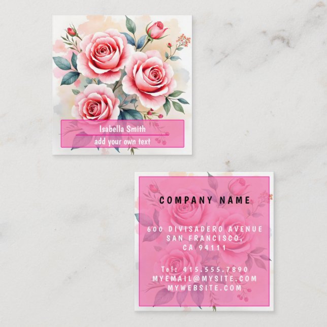 Tarjeta De Visita Cuadrada Pink Roses Beautiful Luxury Modern Collection (Anverso / Reverso)