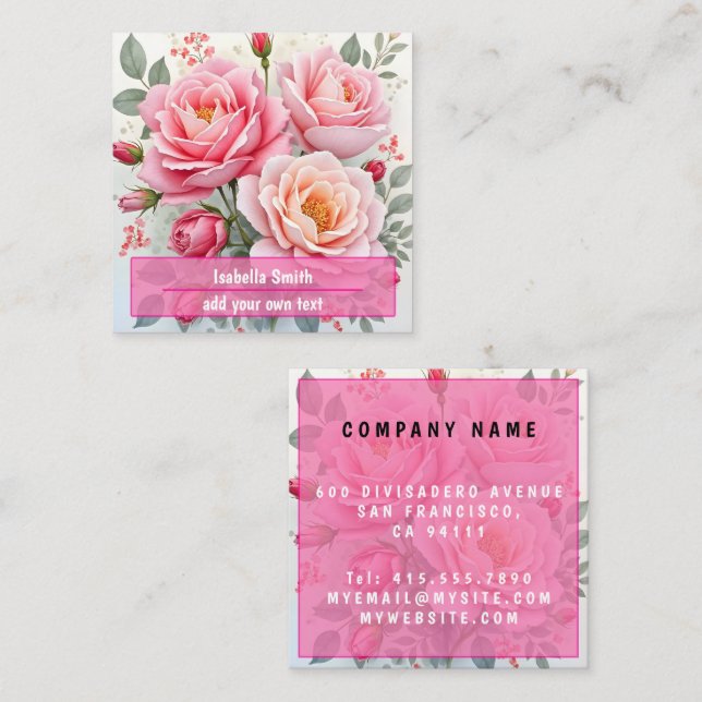 Tarjeta De Visita Cuadrada Pink Roses Beautiful Luxury Popular Collection (Anverso / Reverso)