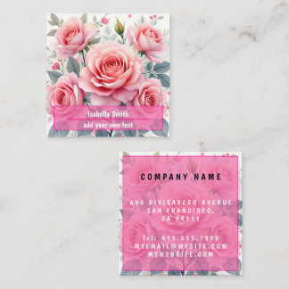 Tarjeta De Visita Cuadrada Pink Roses Beautiful Luxury Trendy Collection