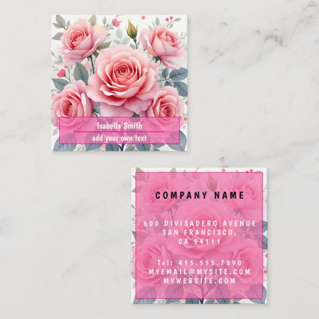 Tarjeta De Visita Cuadrada Pink Roses Beautiful Luxury Trendy Collection (Anverso / Reverso)