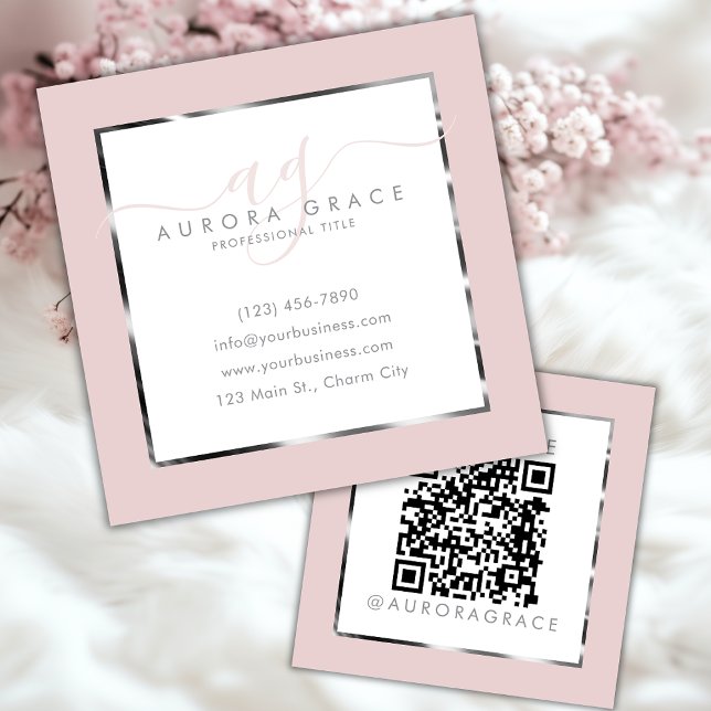 Tarjeta De Visita Cuadrada Pink & Silver Professional Prestige (Subido por el creador)